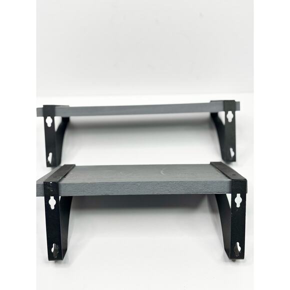 Set of 2 Gray Wood Wall Shelves w/ Black Metal Brackets 13" & 10" - Picture 4 of 7